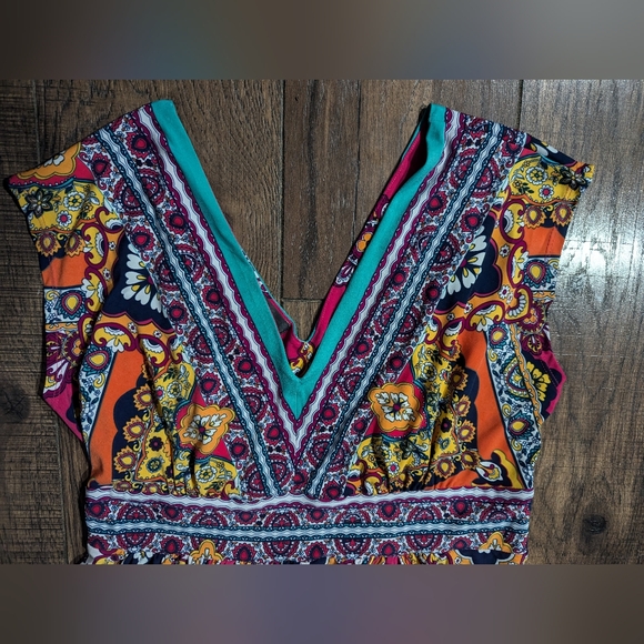 Kiara Women's Bright Colorful Paisley Bohemian Summer Beach Cover Up Size Med - Picture 3 of 16